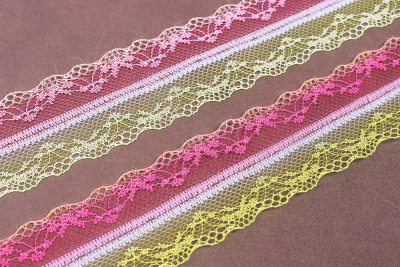 Кружево 42мм капроновое градиент Яр.Розовый/Желтый - изображение