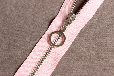 Молния декоративная с кольцом 20см металл Розовый/никель - изображение