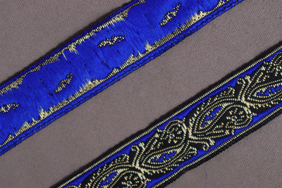 Тесьма жаккардовая 20мм Орнамент №56 Синий/Золото/Черный - изображение