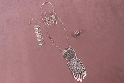 Комплект этнических украшений №153 Античное серебро - изображение