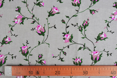 Лён набивной 145 гр/м.кв. Бутоны на сером - изображение