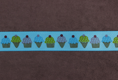 Репсовая лента с рисунком 20мм Мороженное Голубой/розовый/красный/желтый - изображение