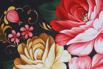 Бязь набивная 220 Премиум Жостовская роспись - изображение