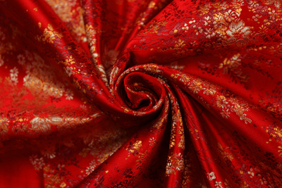 Шелк-жаккард цветы диагональ Красный - изображение