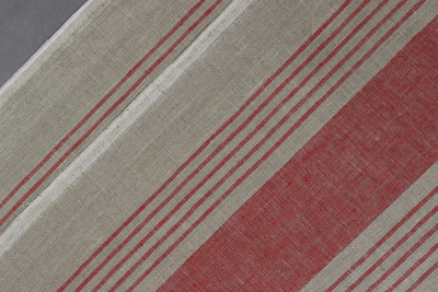 Лен пестротканный 166027 Красно-бежевые полосы - изображение