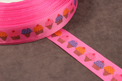Репсовая лента с рисунком 20мм Мороженное Розовый/св.розовый/красный/голубой/желтый - изображение