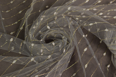 Сетка вышивка металлик 15309 Серый/золото - изображение