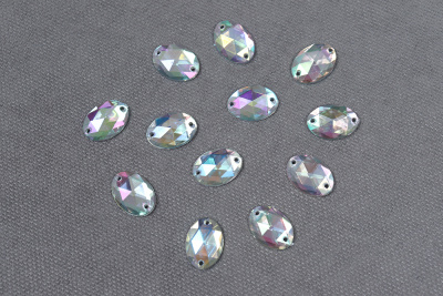 Стразы пришивные 10*14мм пластик овал Кристал АВ - изображение