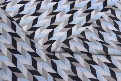 Шелк-атлас набивной 017-50 90гр/м.кв. Геометрия Голубой - изображение