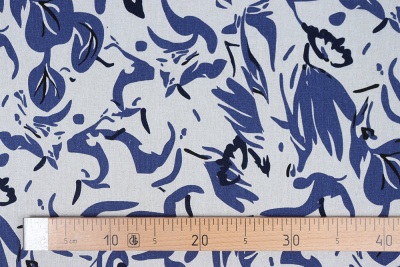 Лен принт 10011 Абстракция Молочный/синий - изображение