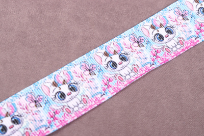 Репсовая лента 25мм с рисунком Котенок Розовый/Голубой - изображение