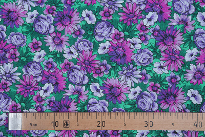 Бязь набивная 262 Ив 120 гр/м.кв. Цветы розовый/сиреневый - изображение