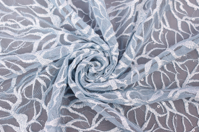 Кружевное полотно на сетке Голубой - изображение