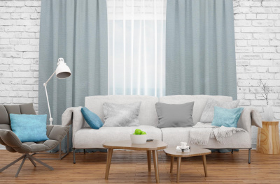 Портьера Лен-BLACK OUT Голубой - изображение