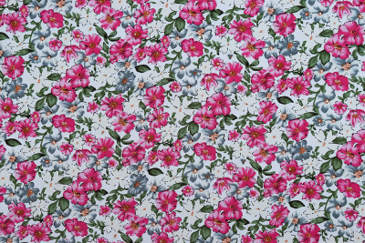 Штапель набивной ANNA 121473 Т.розовые цветы на белом - изображение