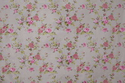 Лён набивной 145 гр/м.кв. Роза Прованс на сером - изображение