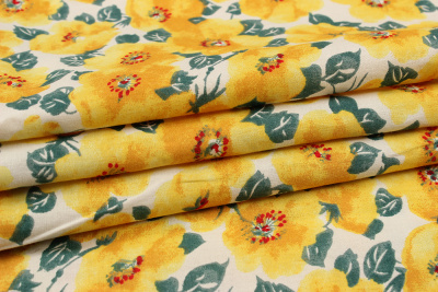 Хлопок набивной Желтые цветы на белом - изображение