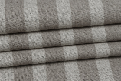 Лен набивной П-25 150 ИВ Коричневые полосы на бежевом - изображение