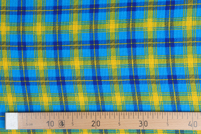 Полотно вафельное Клетка Синий/желтый - изображение