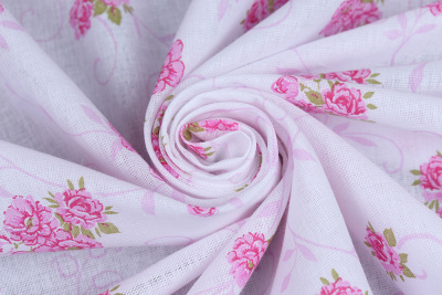 Ситец 80 набивной 85 гр/м.кв. Розовые розы на белом - изображение