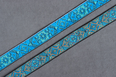 Лента 17мм жаккардовая 9188 Восток Бирюза/Голубой/Золото - изображение