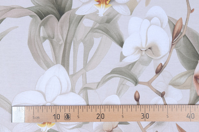 Сатин набивной 220 115 гр/м.кв. Цветы на св.бежевом - изображение