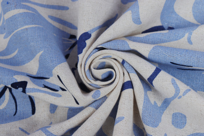 Лен принт 10011 Абстракция Молочный/голубой - изображение