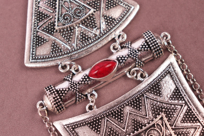 Комплект этнических украшений №152 Античное серебро/Красный - изображение