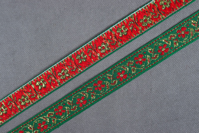 Лента 17мм жаккардовая 9599 Цветочек Зеленый/желтый/золото - изображение