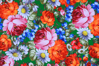 Габардин набивной Цветы на зеленом - изображение