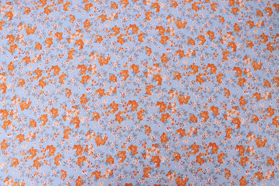 Штапель набивной VT-11538 90гр/м.кв.Оранжевые цветы на голубом - изображение