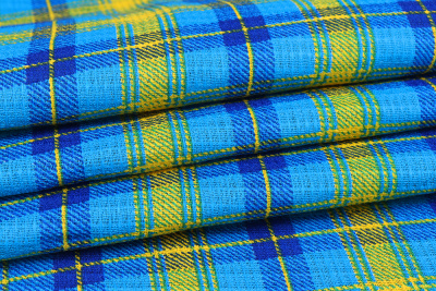 Полотно вафельное Клетка Синий/желтый - изображение