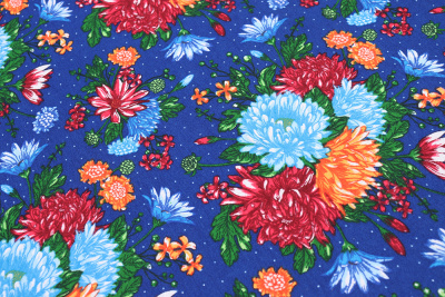 Фланель сорочечная 150 Хризантемы на синем - изображение