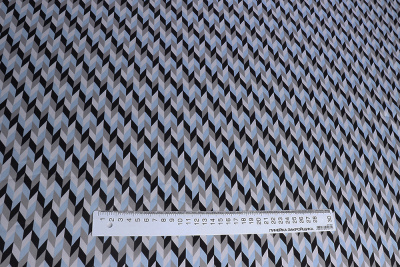 Шелк-атлас набивной 017-50 90гр/м.кв. Геометрия Голубой - изображение