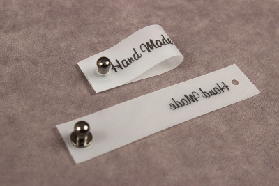 Бирка с кнопкой 15*80мм Hand Мade Силикон матовый/никель - изображение