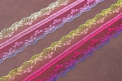 Кружево 42мм капроновое градиент Синий/Розовый/Желтый - изображение