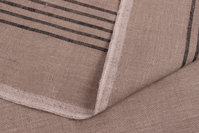 Лен пестротканный 166027 Черно-бежевые полосы - изображение