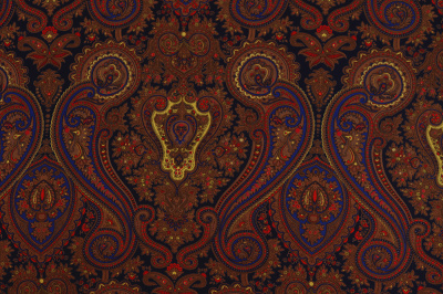 Штапель набивной 12098 Вензель/огурцы на т.синем - изображение