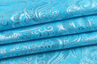 Парча-жаккард огурцы Серебро на бирюзовом - изображение
