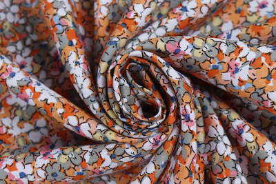 Штапель набивной ANNA 121473 Цветы на оранжевом - изображение