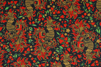 Бязь набивная 262 Ив 122 гр/м о/м Хохлома на черном - изображение