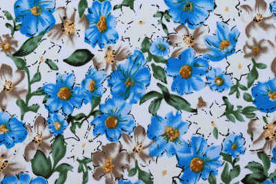 Штапель набивной ANNA 121473 Синие цветы на белом - изображение