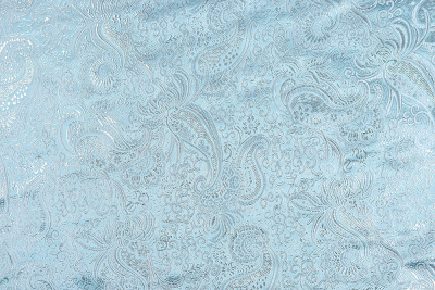 Парча-жаккард огурцы Серебро на голубом - изображение
