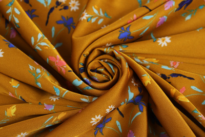 Шелк-сатин 10922 Цветы на т.горчичном - изображение