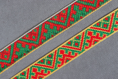 Лента 17мм жаккардовая 9828 Желтый/Зеленый/Красный - изображение