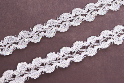Тесьма 25мм плетеная с пайетками Серебро - изображение