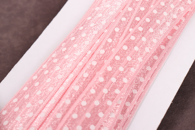 Трикотажная бейка 15мм Розовый/Белый горох - изображение