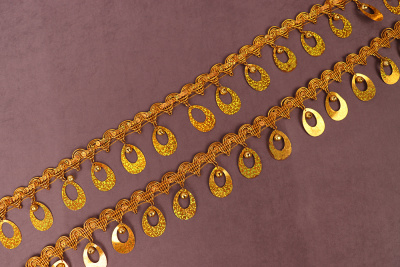 Тесьма 15мм металлизированная с бубенчиками/пайетками Золото - изображение