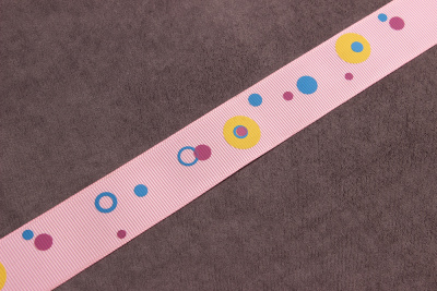 Репсовая лента с рисунком 25мм Круги Св.розовый/синий/желтый/т.розовый - изображение